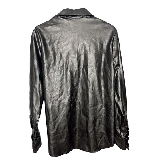 The Kooples Faux Leather Button Up Blouse Size 2 Black Long Sleeve - Picture 7 of 9